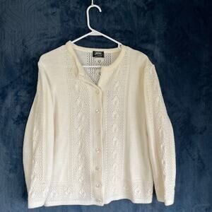 Vintage jolie Cable Knitted White Button Down Sweater Made in USA‎ Size 22W